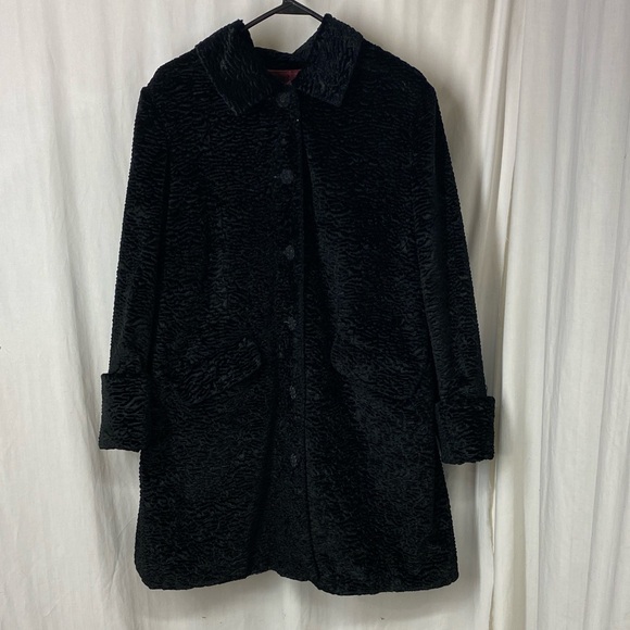 J.Jill 1x Vintage Style Swing Coat Plush Thick Crushed Velvet Pockets Black - Picture 3 of 11